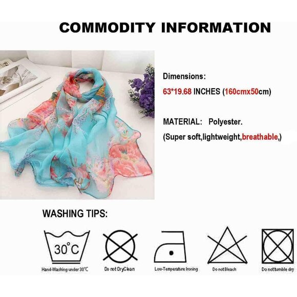 Women's A12  Lightweight Floral Print Scarves, Shawl Wraps & Fashion - Picture 5 of 5